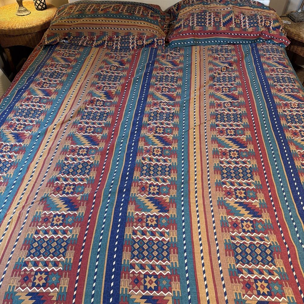 Vintage Beacon Looms Southwestern Aztec Print Full/Queen Size Duvet Shams USA